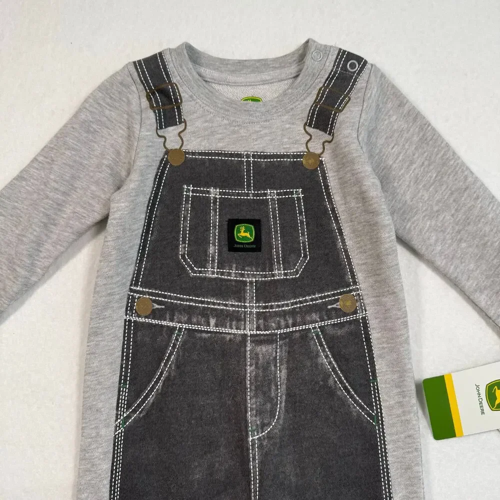 NWT John Deere Baby boys coverall long sleeve onesie gray size 12-18months